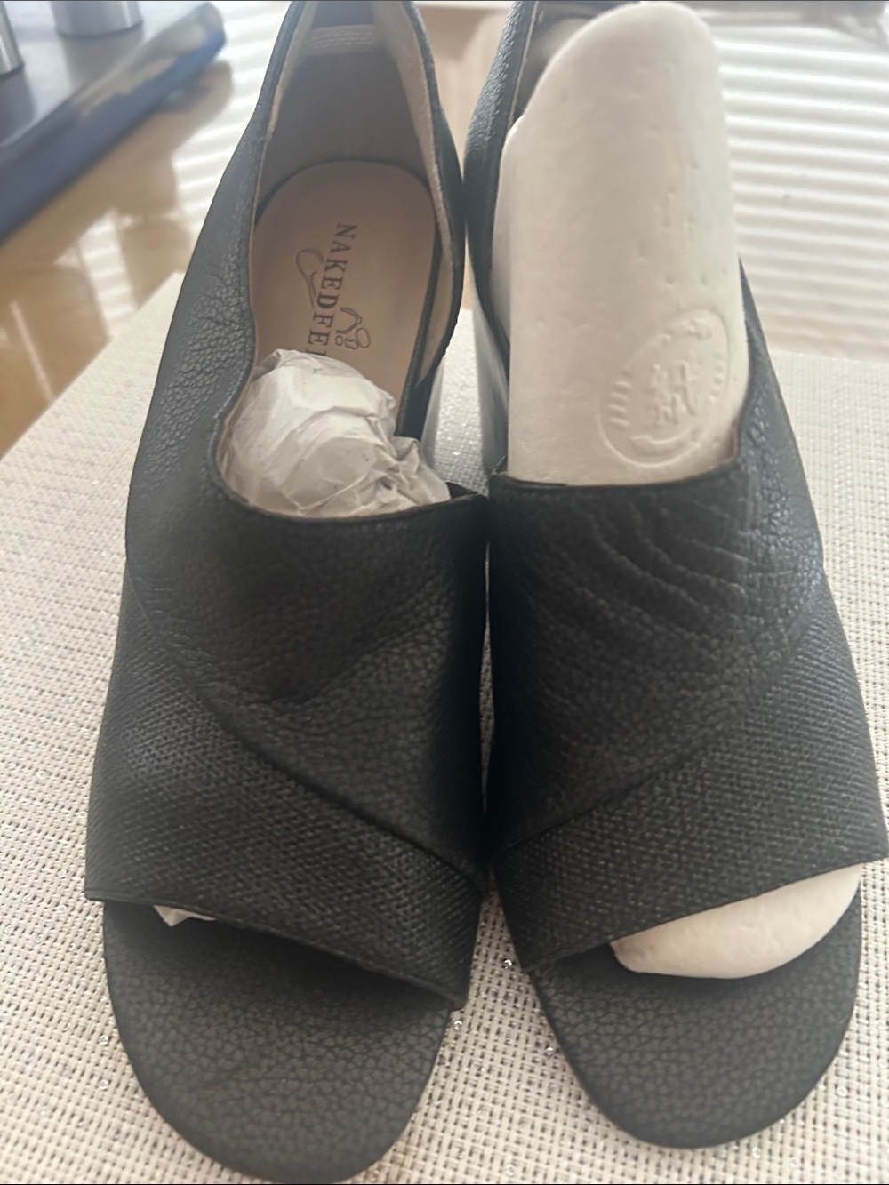 Naked Feet Black Crossover Leather Open-Toe Sandals